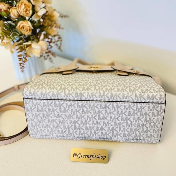 Michael Kors Purse Carmen Medium Flap Satchel shoulder bag buff multi - Picture 7 of 11